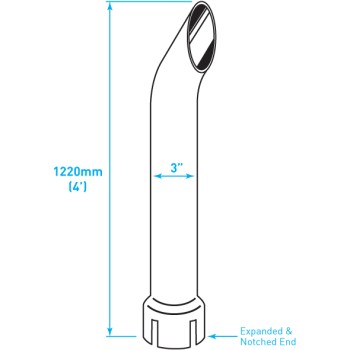 Exhaust Chrome Stack / Curved / Expanded Notched End / 3" x 48"